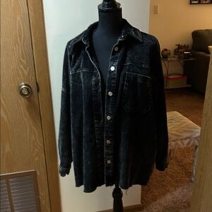 Black Corduroy Button-Up Jacket